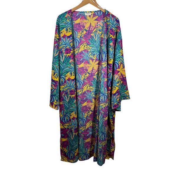 World Market Women Bright Abstract Print Kimono Open Front Cover Up Duster Artsy - Picture 1 of 6